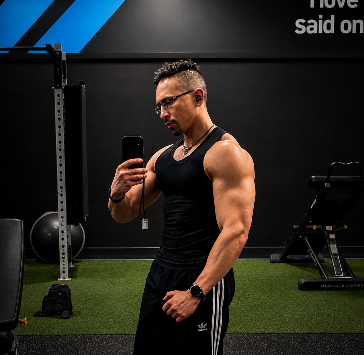Joey taking a gym progress photo